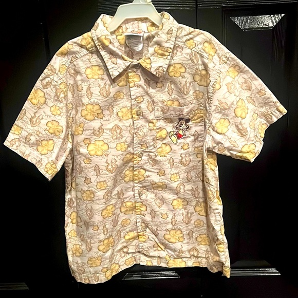 Vintage Disney Kids Button Down Shirt - Yellow Floral with Mickey - Picture 1 of 4